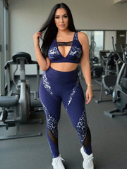 Faux Leather & Metallic Shine Padded Foil Print Sports Bra