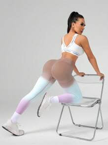 High Waist Gradient Color Elastic Fitness Leggings