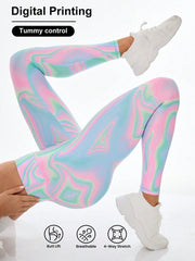 Printed Elastic High Waist Sports Legging