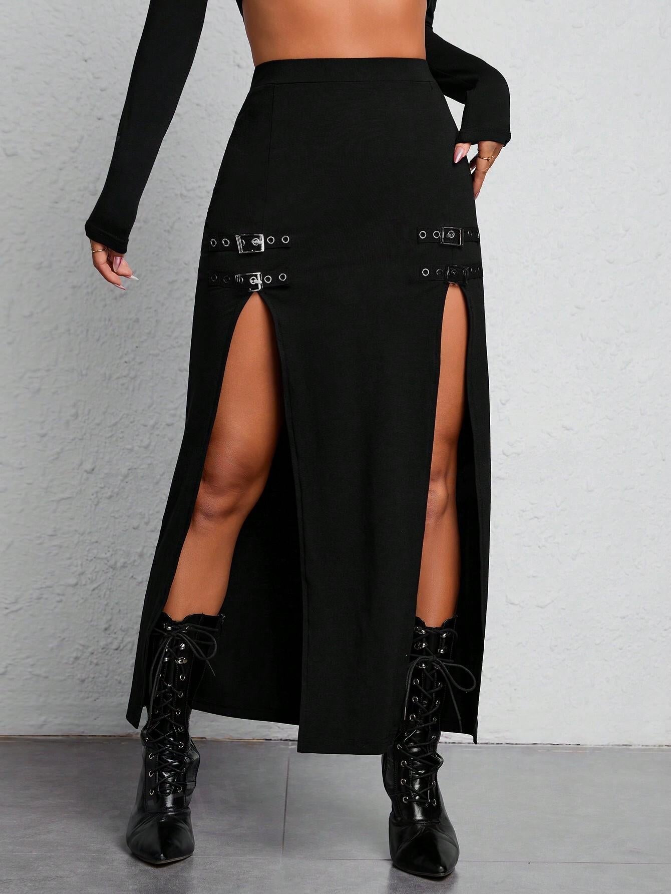 Buckle Detail Split Thigh Summer Skirt - ED