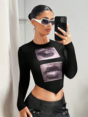 Eyes And Lips Printed Cropped Top SS24 -FD