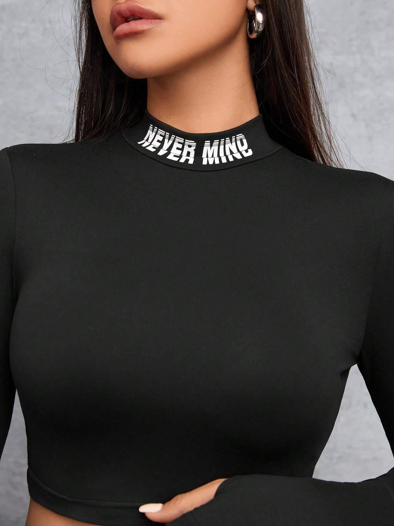 Letter Print Stand Collar Cropped T-shirt SS24- FD