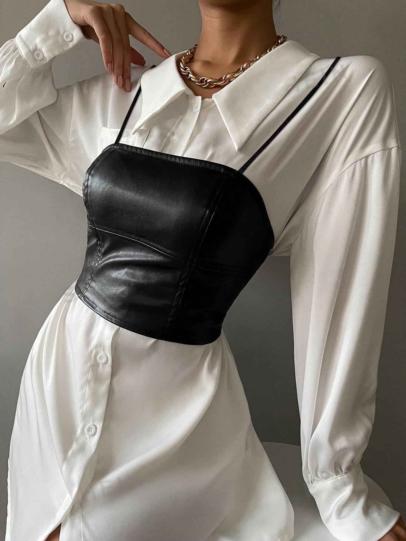 Solid PU Leather Cami Top SS24- FD