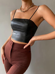Solid PU Leather Cami Top SS24- FD