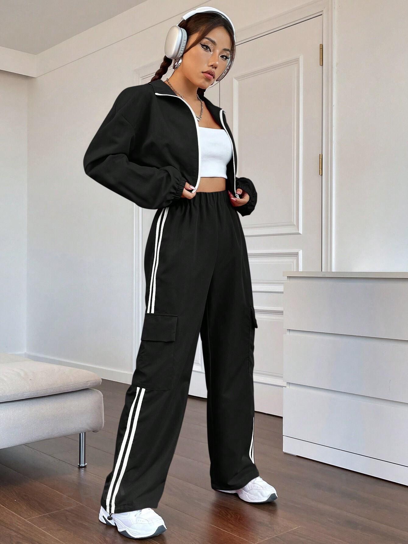 Zip Fly Drop Shoulder Top And Cargo Pocket Pants Two-Piece Set SS24-FD