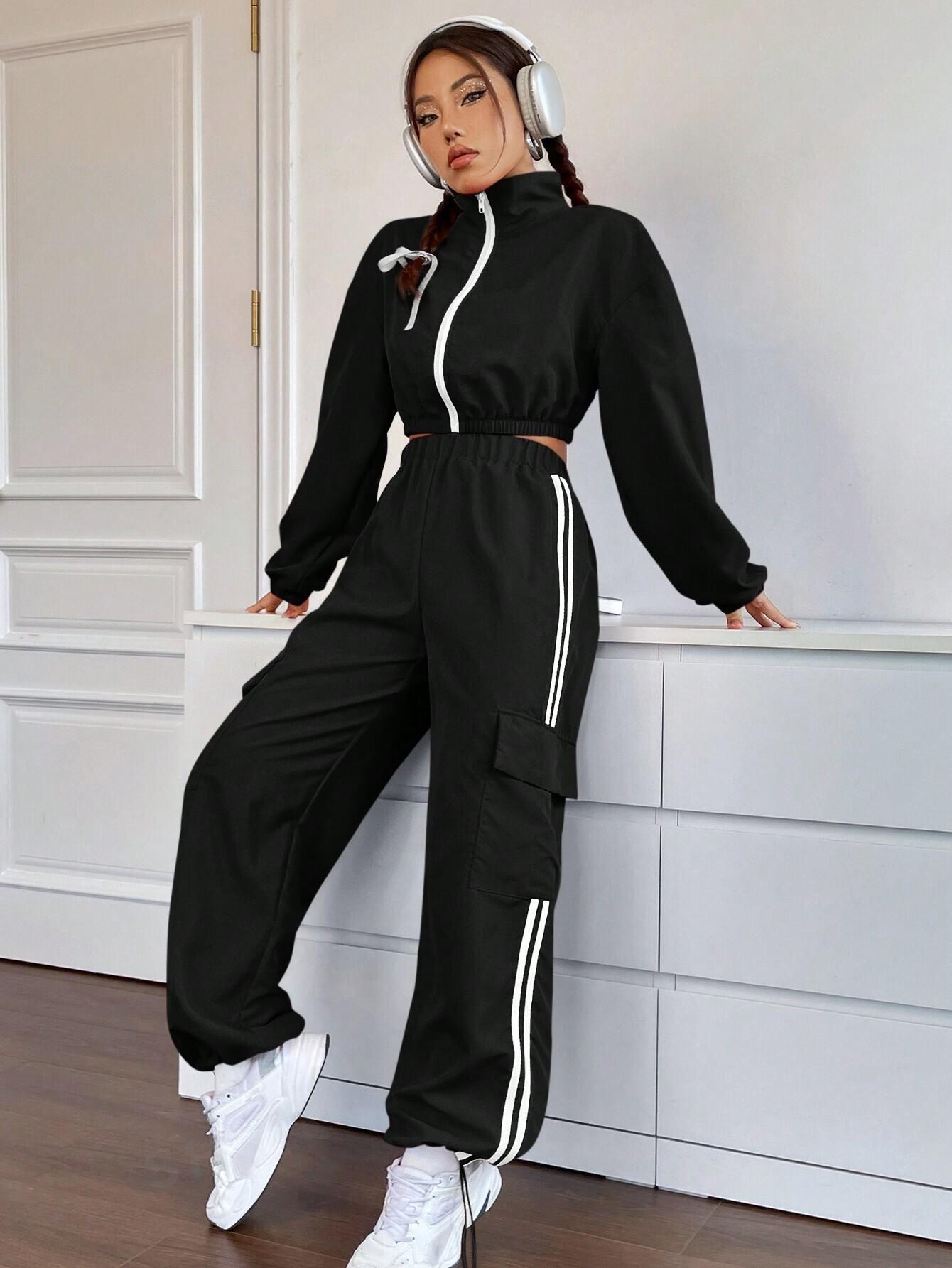 Zip Fly Drop Shoulder Top And Cargo Pocket Pants Two-Piece Set SS24-FD
