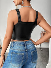 Zip Up PU Leather Tank Top SS24