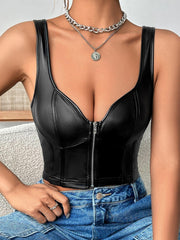 Zip Up PU Leather Tank Top SS24