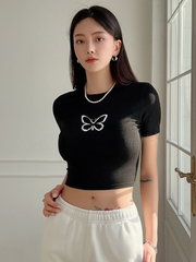 Butterfly Print Crop Tee SS24