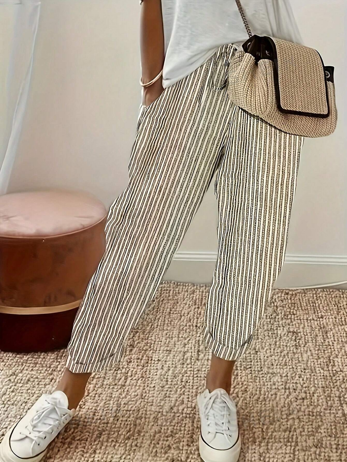 Striped Slanted Pocket Casual Straight Pants SS24