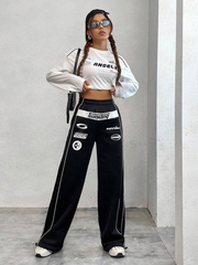 Black Racing Print Motorcycle Sweatpants SS24