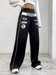 Black Racing Print Motorcycle Sweatpants SS24