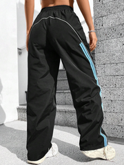 Color Block Rolled Hem Drawstring Waist Long Pants SS24
