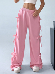 Sweet And Lovely Pink Bow Detail Knot Tie Waist Sweatpants SS24