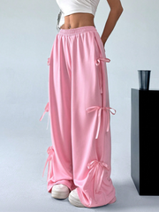 Sweet And Lovely Pink Bow Detail Knot Tie Waist Sweatpants SS24