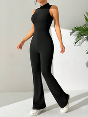 Solid Color Front Zipper Stand Collar Jumpsuit SS24-FD