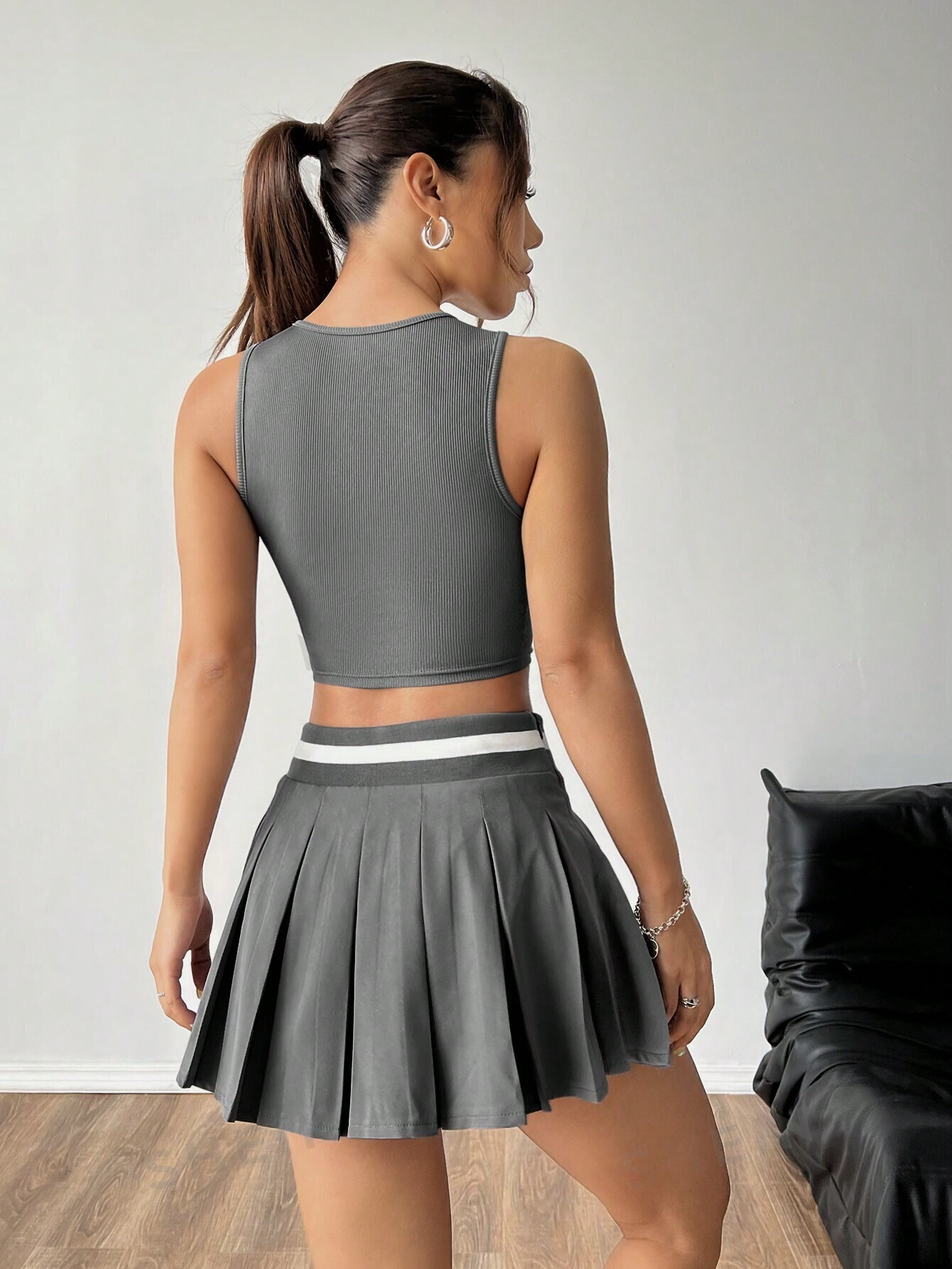 Ribbed Knit Tank Top & Pleated Midi Skirt Set SS24 - FD