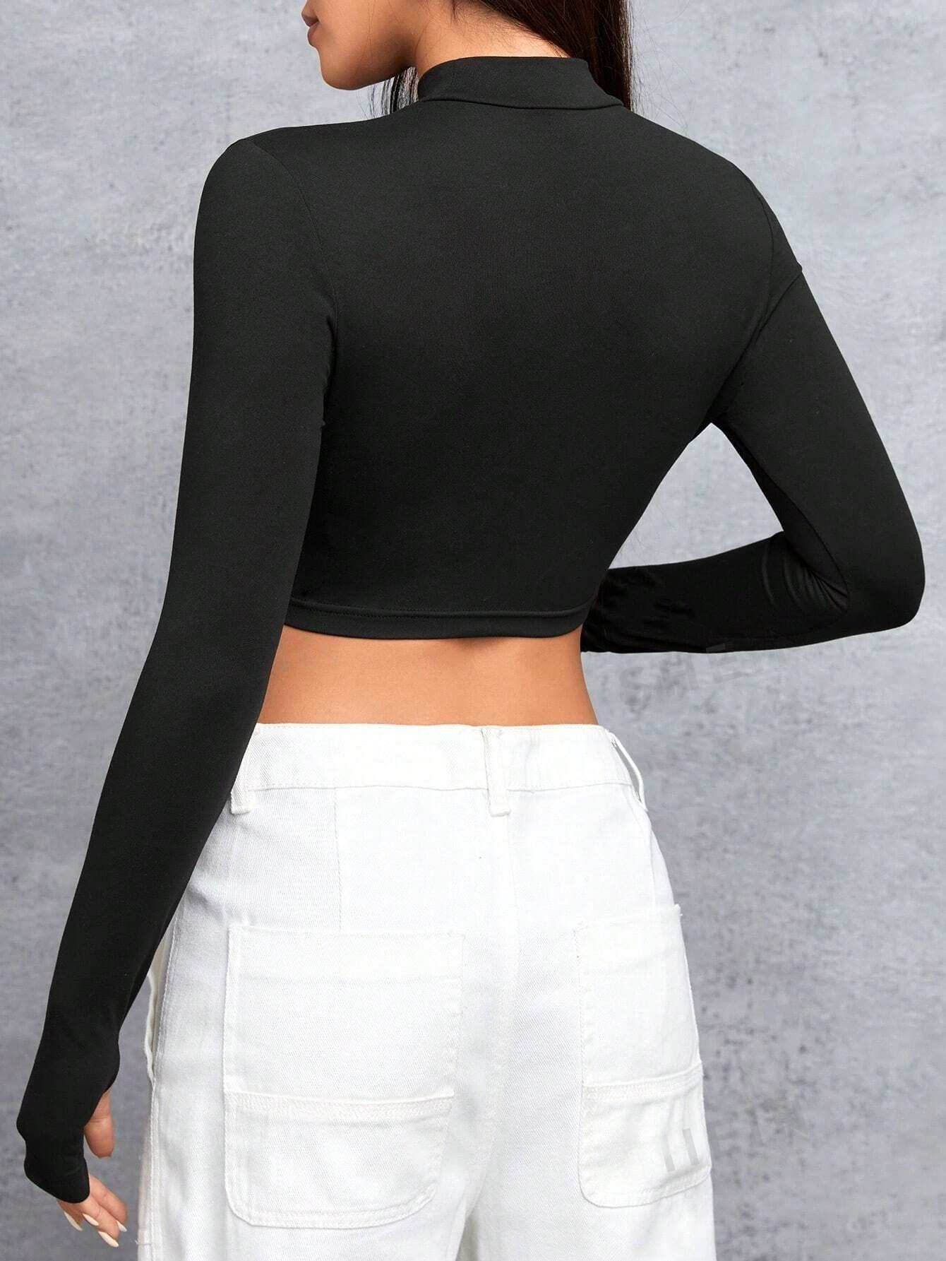 Letter Print Stand Collar Cropped T-shirt SS24- FD