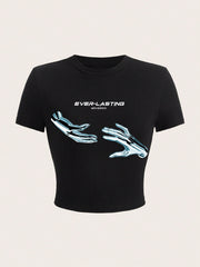 Bodycon T-Shirt With Letter And Hand Print - ED