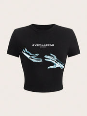 Bodycon T-Shirt With Letter And Hand Print SS24