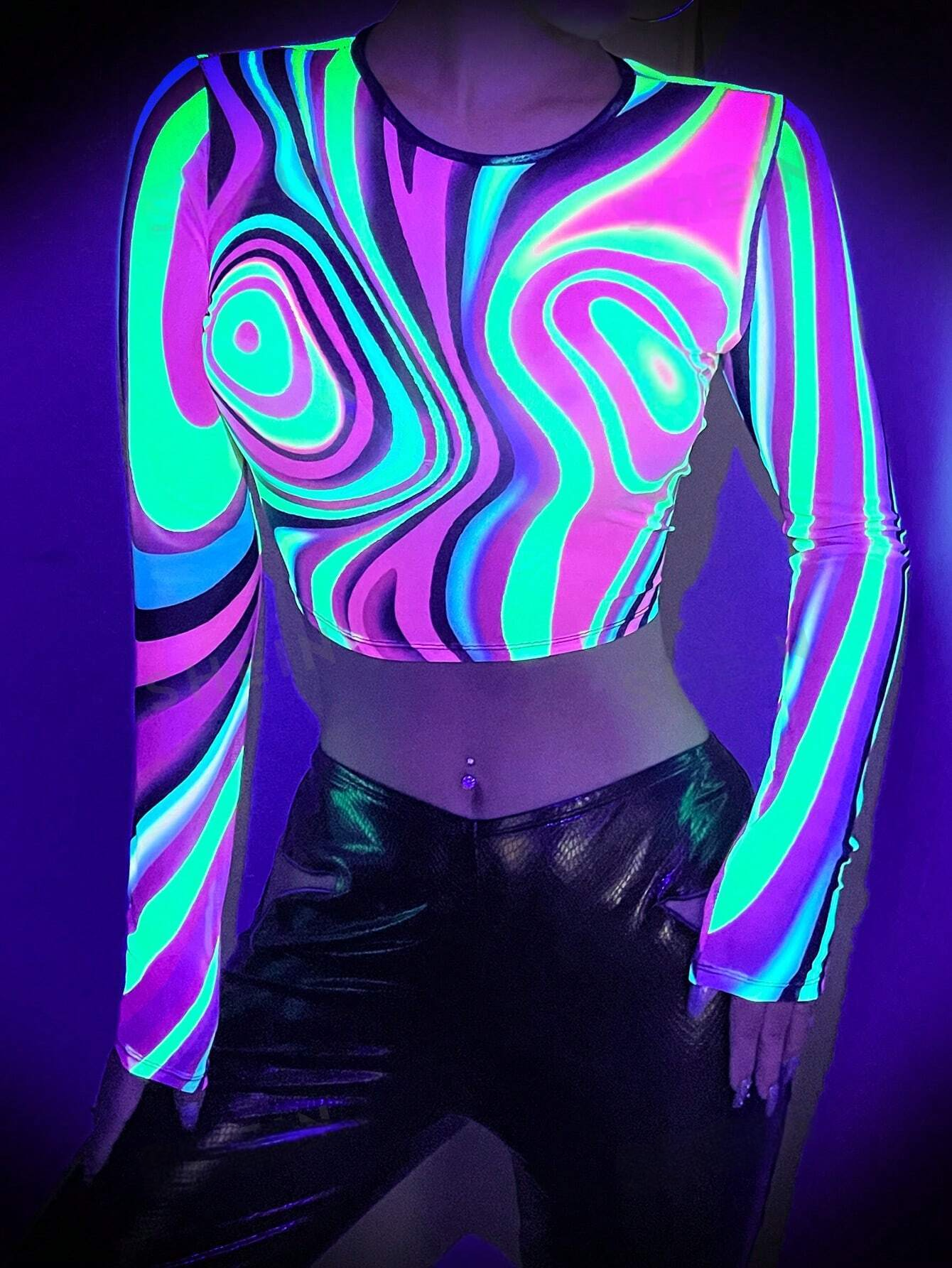 Full Print Glow-In-The-Dark Round Neck Top SS24-FD