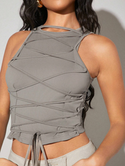 Solid Color Complex Laced Tight Tank Top SS24