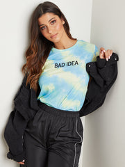 Bad Idea Slogan Printed Tie-Dye T-shirt