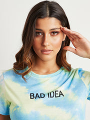 Bad Idea Slogan Printed Tie-Dye T-shirt