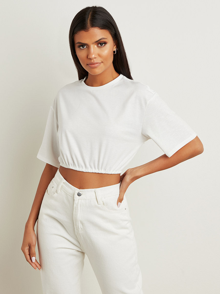 Back Drawcord Hem Detail Crop T-shirt