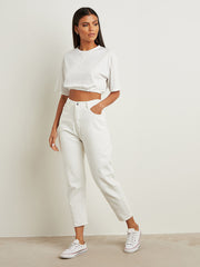 Back Drawcord Hem Detail Crop T-shirt