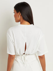 Back Drawcord Hem Detail Crop T-shirt
