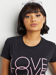 Love Love Love Slogan Print Regular Fit T-shirt