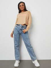 Oversized Nebraska Long Sleeve Crop T-Shirt