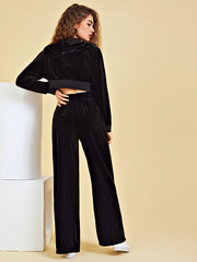 Crop Velvet Jacket & Pants Set FD