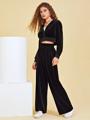 Crop Velvet Jacket & Pants Set FD