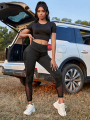 Contrast Mesh Phone Pocket Active Leggings - ED