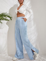 Letter Patched Slit Hem Corduroy Pants - ED