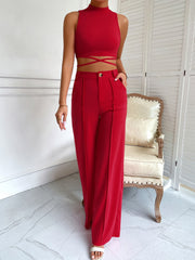 Criss Cross Mock Neck Top & Seam Front Pants - ED