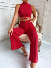 Criss Cross Mock Neck Top & Seam Front Pants - ED