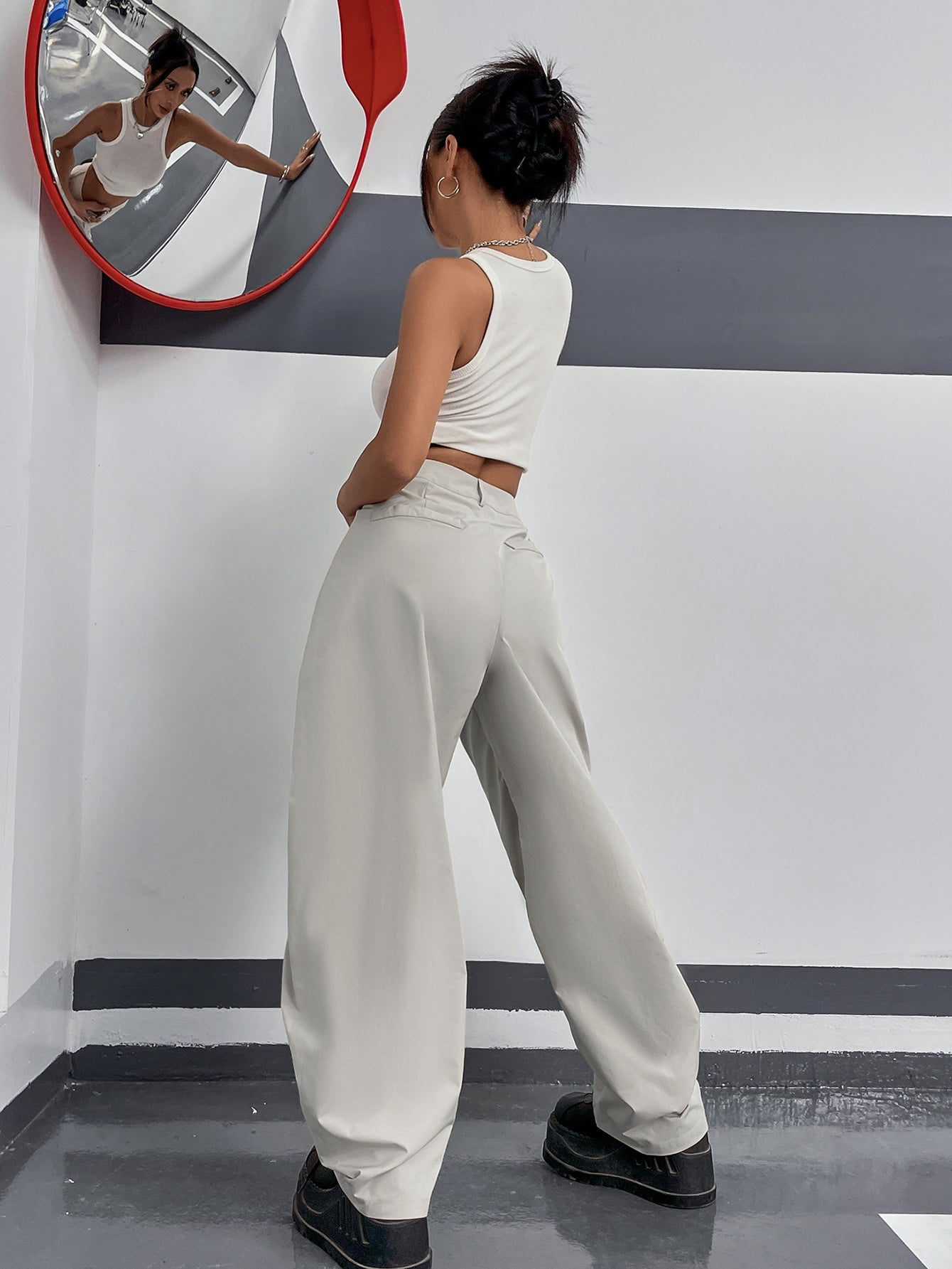 High Waist Fold Pleated Pants