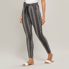 Striped Mid-Rise Trousers with Pocket Detail and Tie Ups