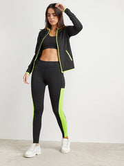 Contrast Trim Hooded Jacket with Zip Closure