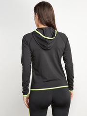 Contrast Trim Hooded Jacket with Zip Closure