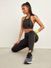 Contrast Piped Halter Neck Top and Leggings Activewear Set