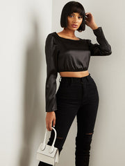 Satin Tie Waist Detail Long Sleeves Crop Top FD