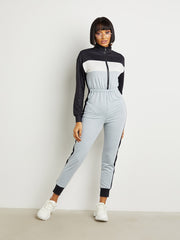 Color Block High Neck Jumpsuit with Zip Closure
