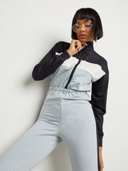 Color Block High Neck Jumpsuit with Zip Closure