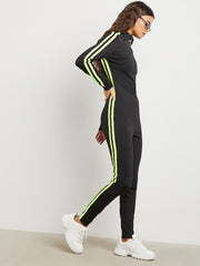 Contrast Neon Striped Detail High Neck Skinny Jumpsuit