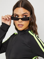 Contrast Neon Striped Detail High Neck Skinny Jumpsuit