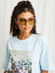 Flower Photograph Print Oversized T-shirt